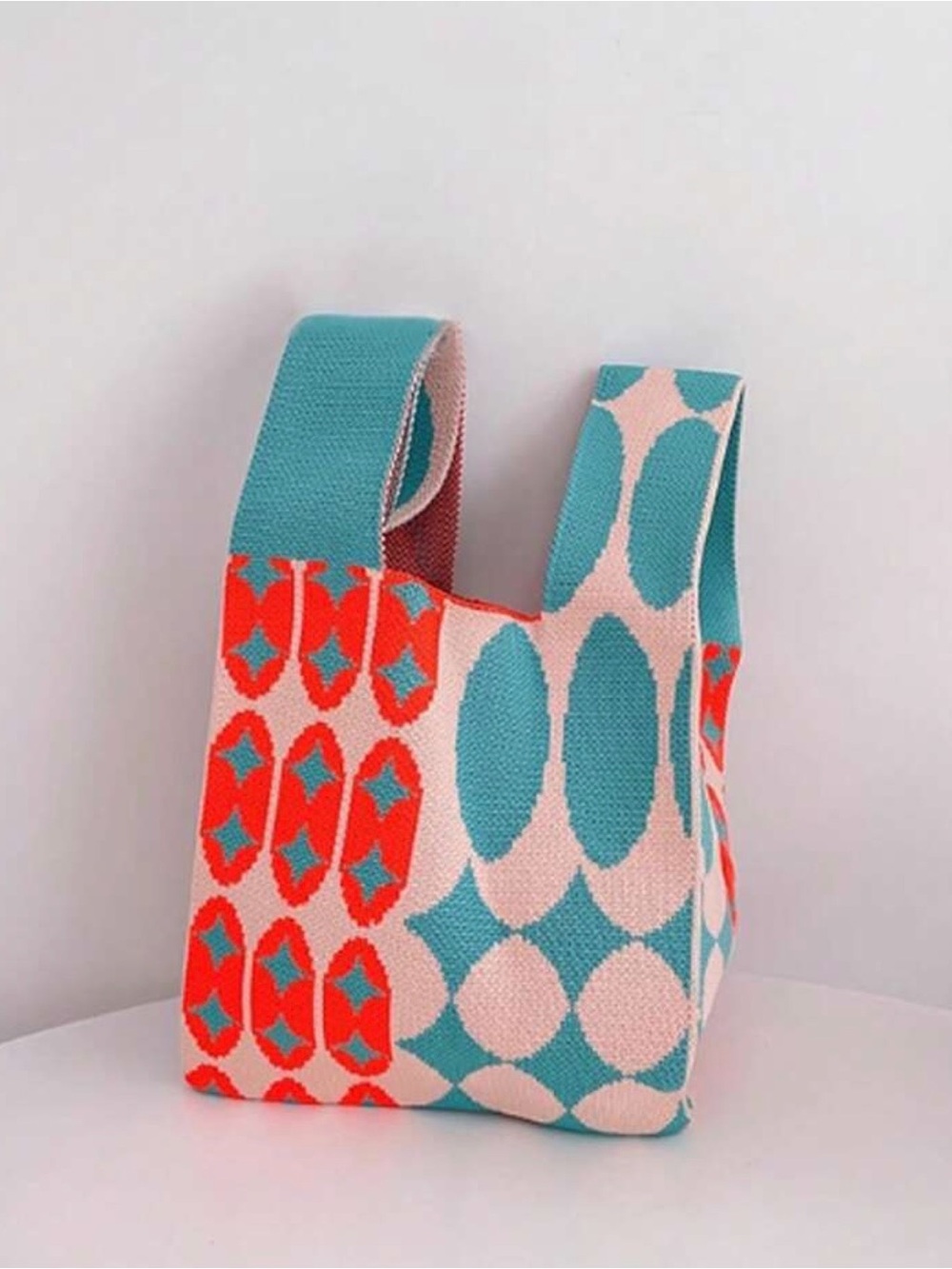 Turquoise & Coral Patterned Tote Bag - Stylish Everyday Carry
